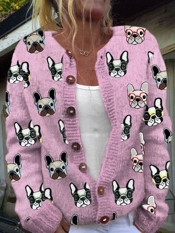 Women's Funny Dogs With Glasses Print Cardigan
