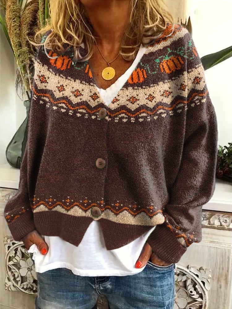 Women's The Cozy Pumpkin Print Long Sleeve Cardigan