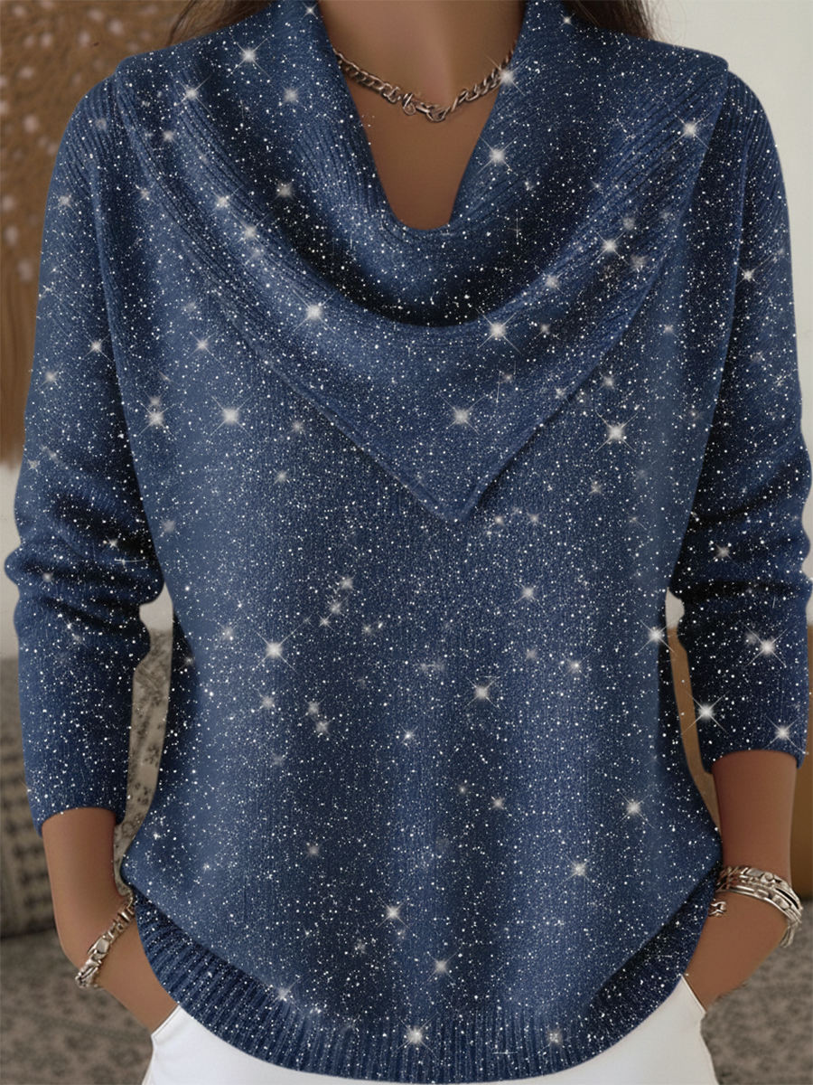 Vintage Soft Triangle Neck Sequined Shiny Sweater Top