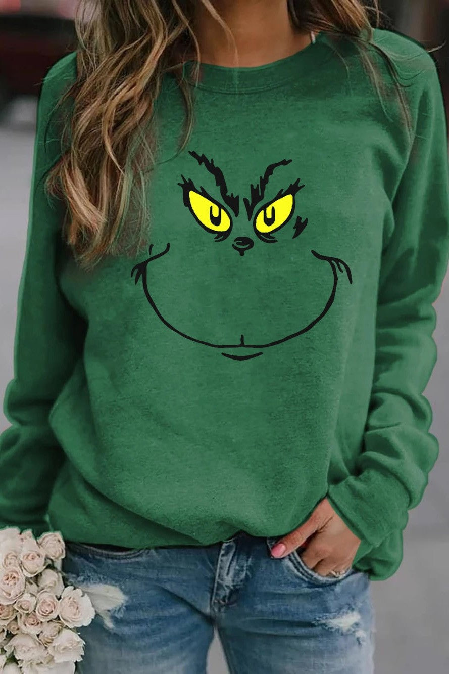 Grinch Print Round Neck Long Sleeves Sweatshirt