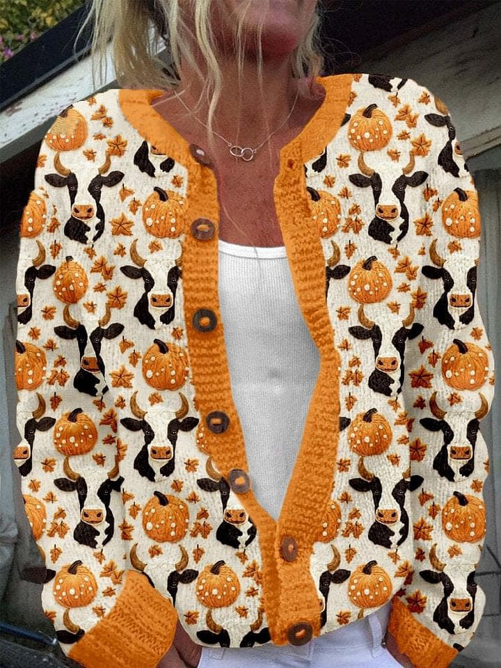 Women's Casual Pumpkin Cardigan Sweater
