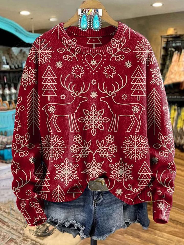 Christmas Print Knit Pullover Sweater