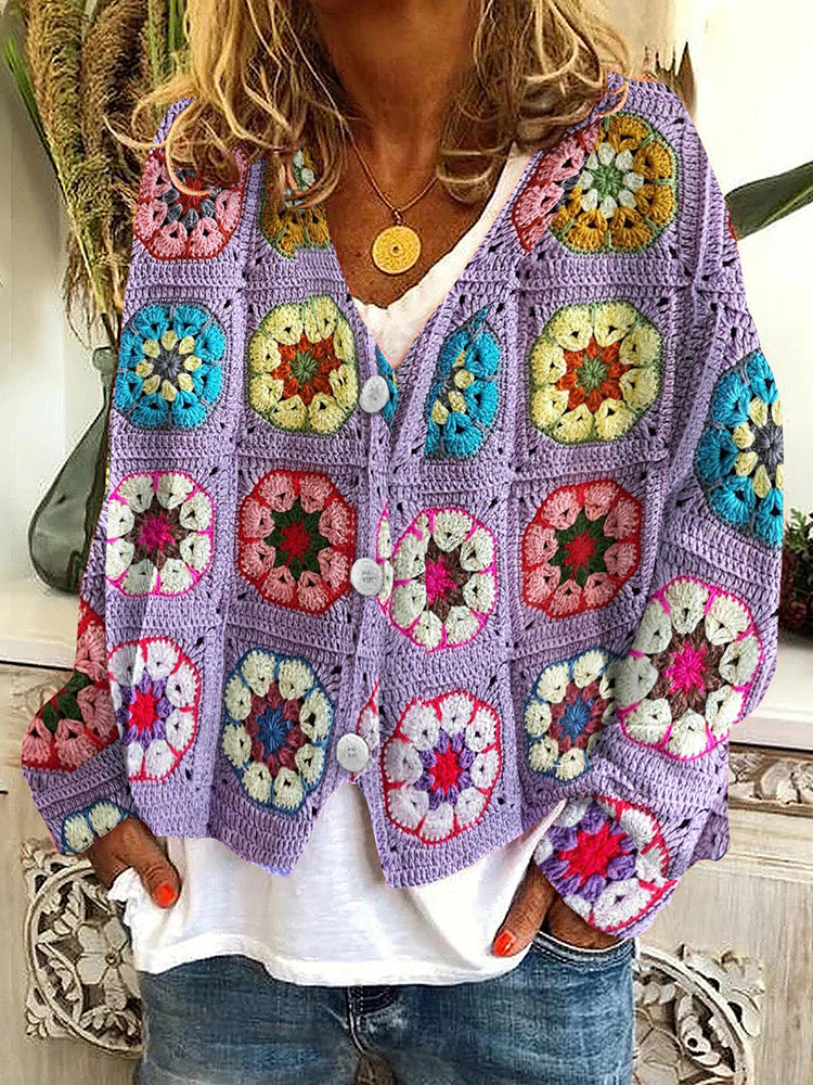 Floral Print Buttoned Casual Cardigan  Sweater
