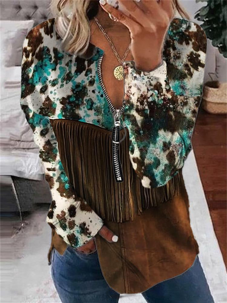 Autumn Trendy Abstract Printed Half Zipper Sweatshirt