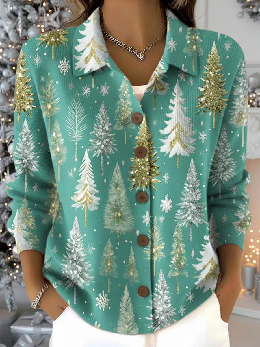 Blue Secret Realm Print Button-up Cardigan Sweater