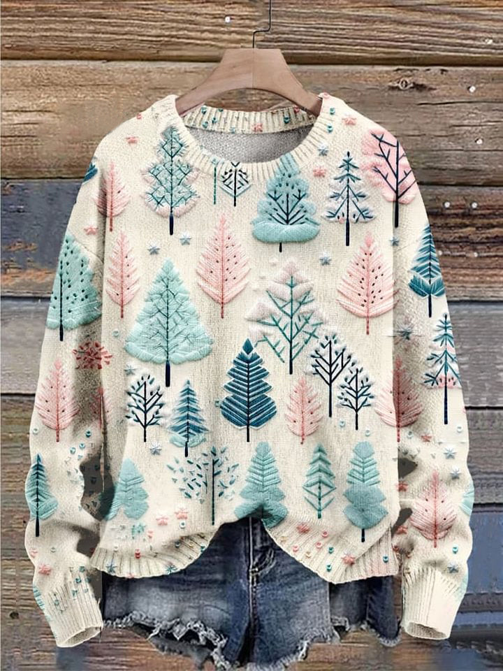 Christmas Gift Christmas Tree Art Print Knit Pullover Sweater