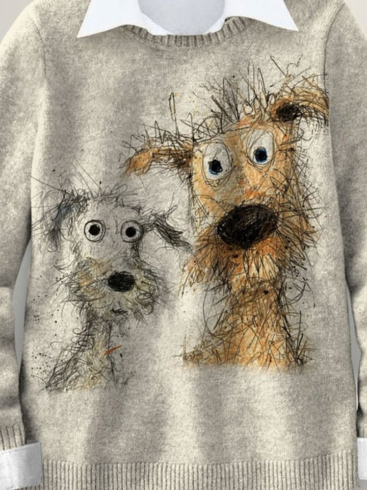 Friend Lovely Dog Hand-painted Art Print Knit Pullover Sweater