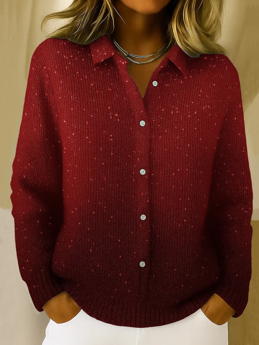 Women's Gradient Print Collared Long Sleeve Casual Loose Sequined Knit Cardigan