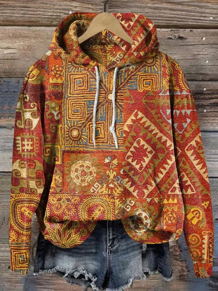 Vintage Ethnic Geometric Totem Art Print Casual Hoodie Sweatshirt
