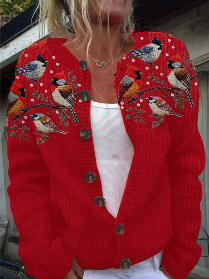 Women's Christmas Knitted Print Cardigan