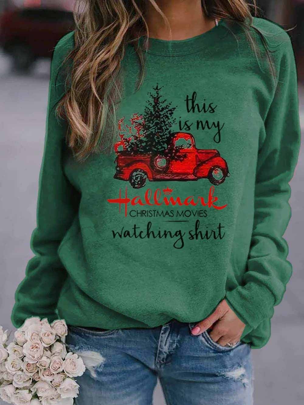 Christmas Truck Print Alphabet Long Sleeves Sweatshirt