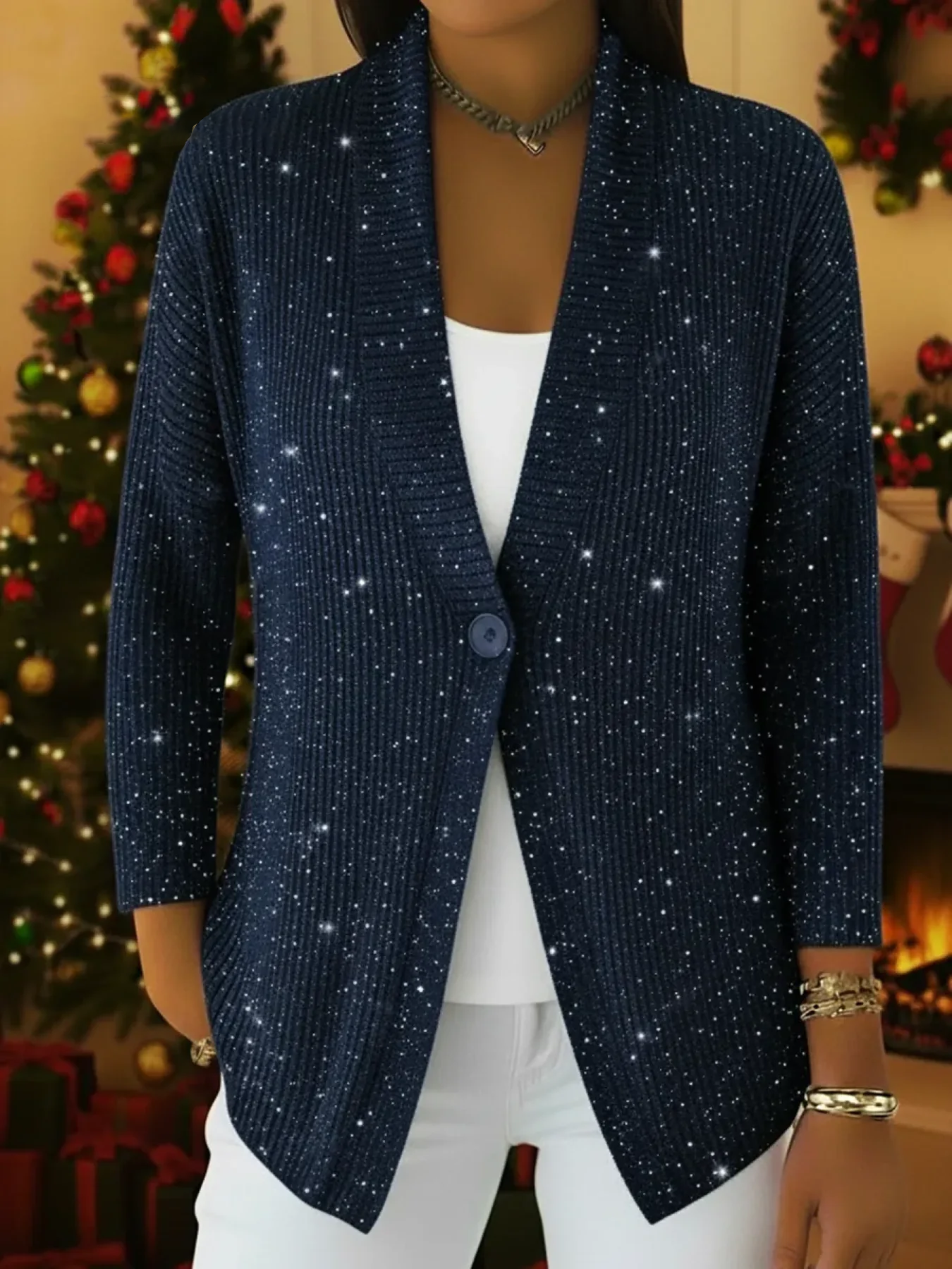 Classic Retro Buttoned Knit Cardigan with a Graceful Shawl Collar