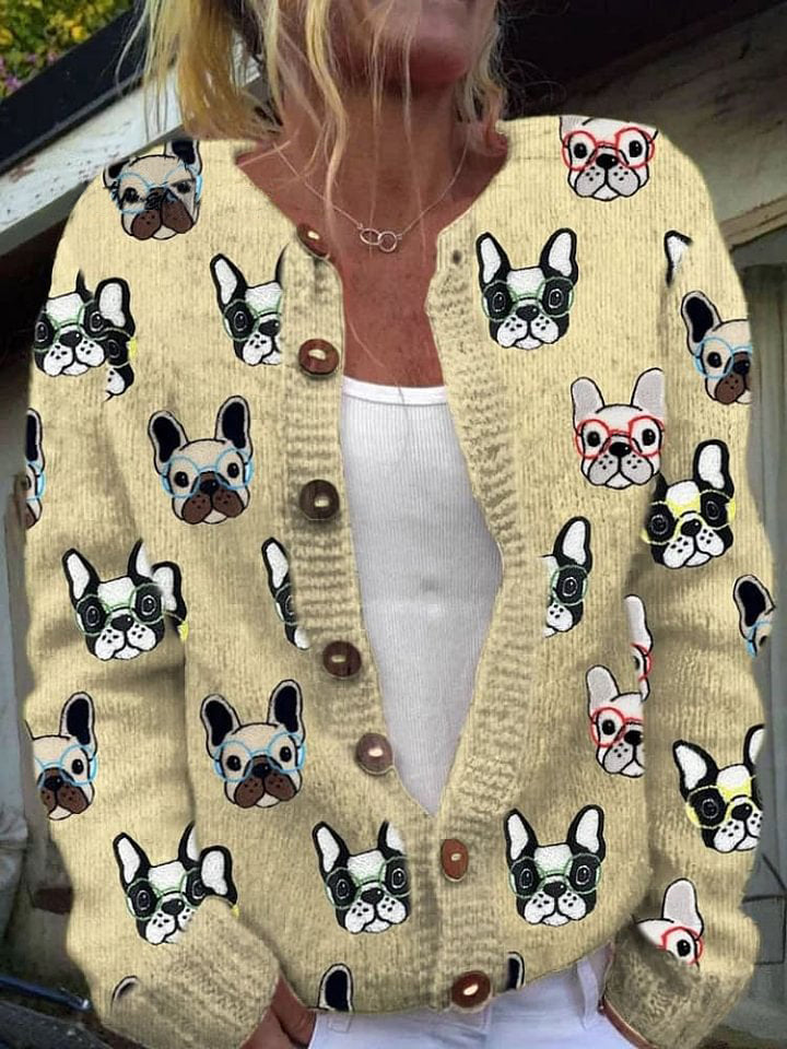 Women's Funny Dogs With Glasses Print Cardigan