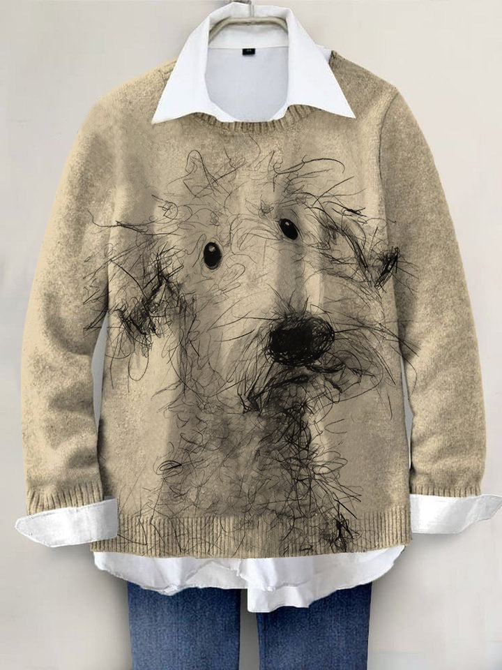 Cute Dog Hand-painted Art Print Knit Pullover Sweater