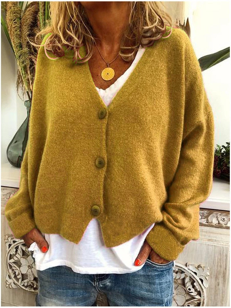 Women's  Solid Color Buttoned Casual Cardigan  Sweater