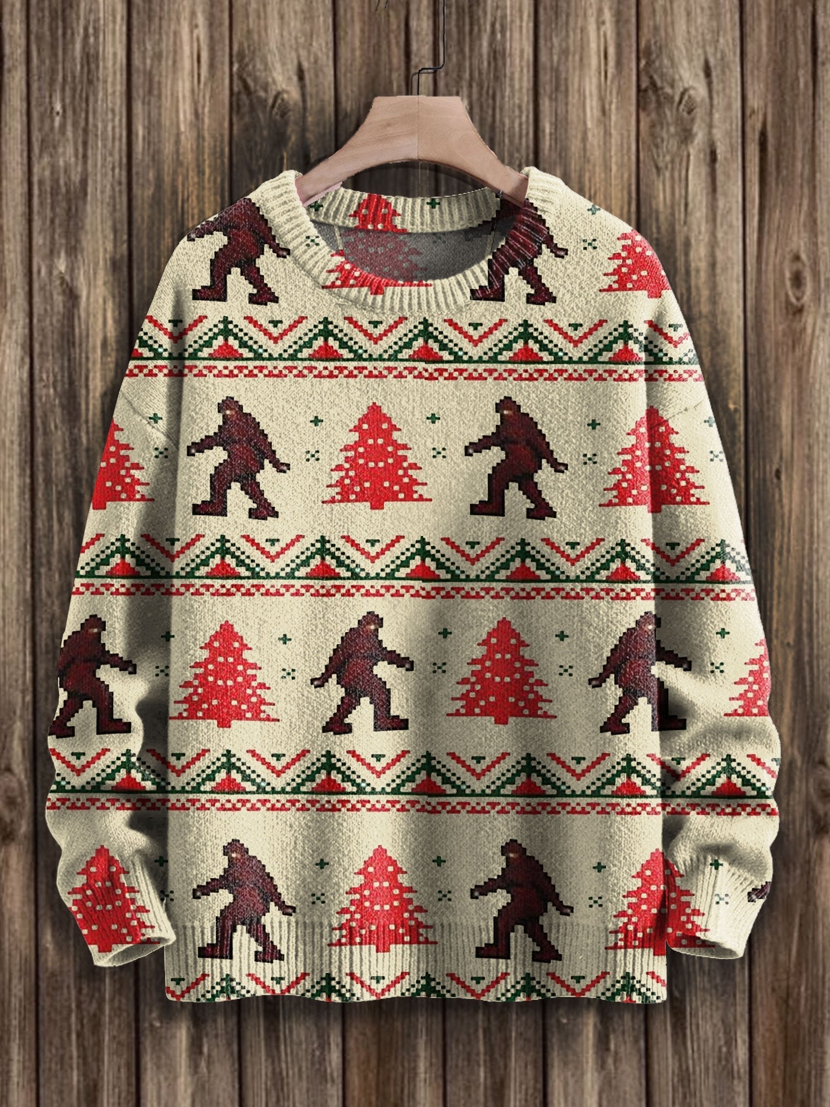 Christmas Big Foot Print Knit Pullover Sweater