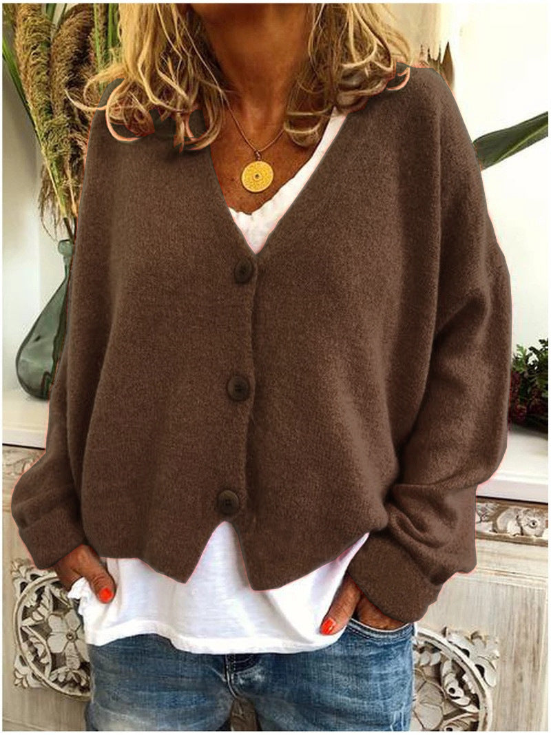 Women's  Solid Color Buttoned Casual Cardigan  Sweater