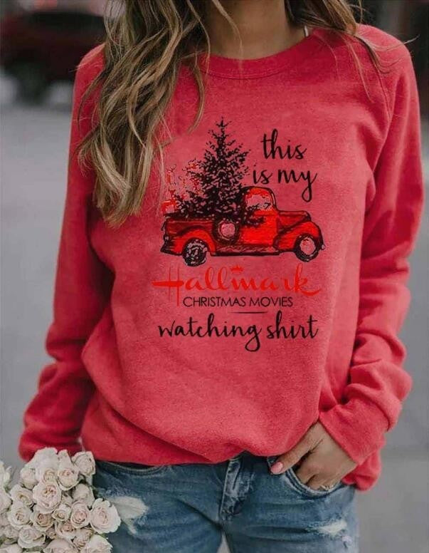 Christmas Truck Print Alphabet Long Sleeves Sweatshirt