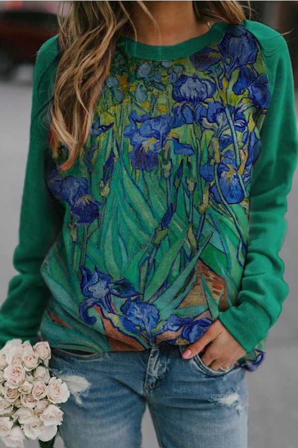 Landscape Print Round Neck Long Sleeves Sweatshirt