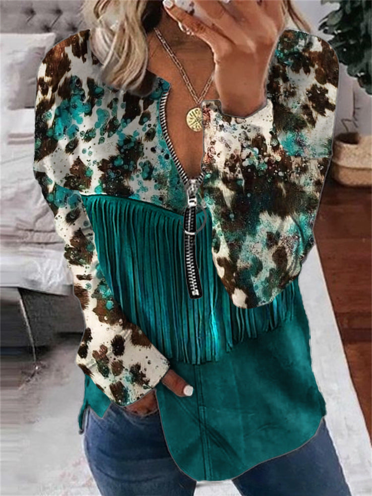 Autumn Fashion Abstract Printed Half Zipper Sweatshirt