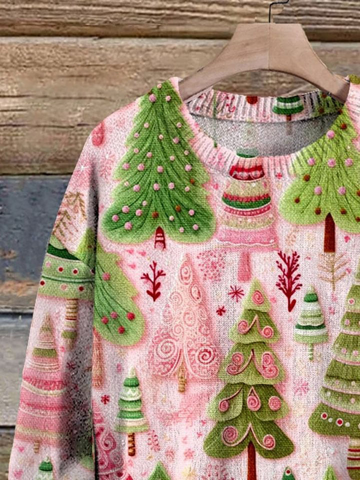Christmas Tree Art Print Knit Pullover Sweater