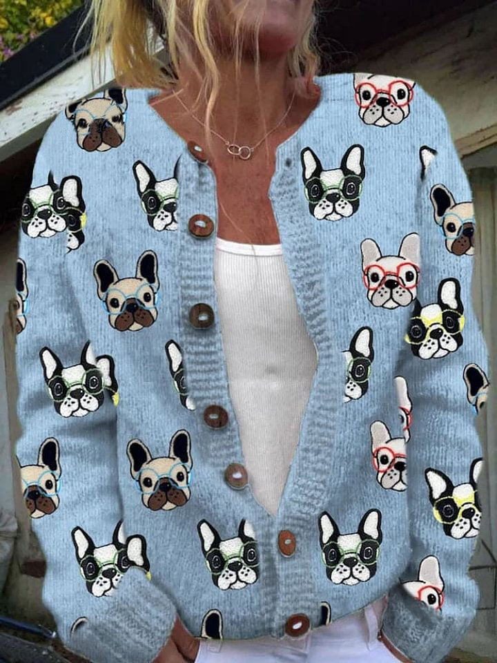Women's Funny Dogs With Glasses Print Cardigan