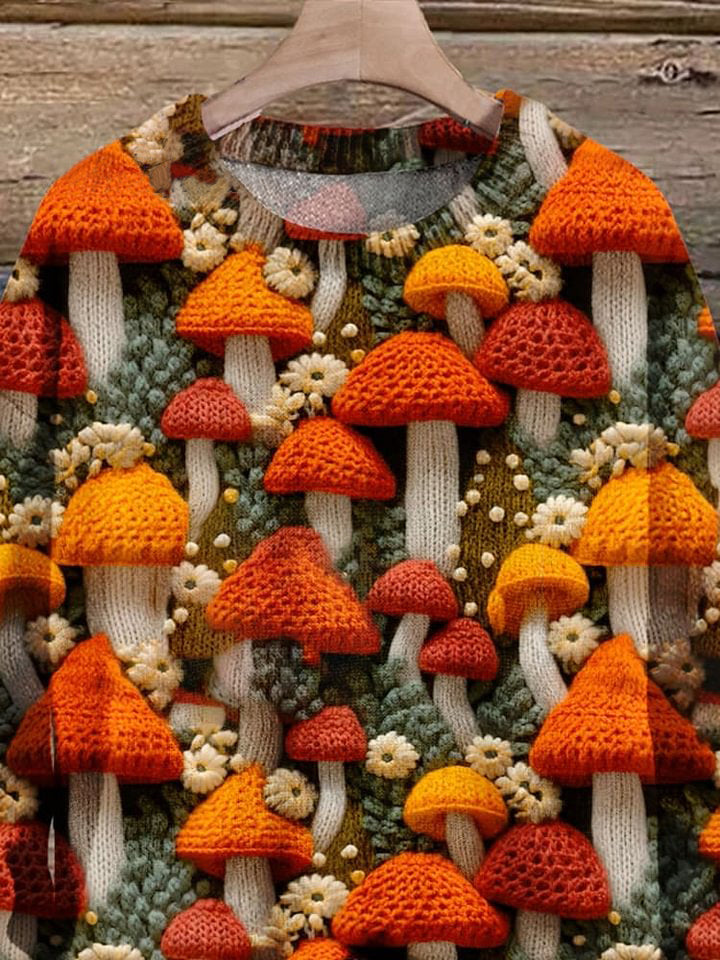 Christmas Gift Mushroom Art Print Knit Pullover Sweater