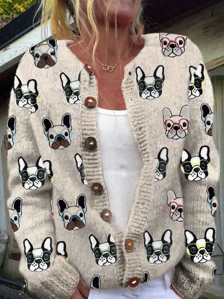 Women's Funny Dogs With Glasses Print Cardigan