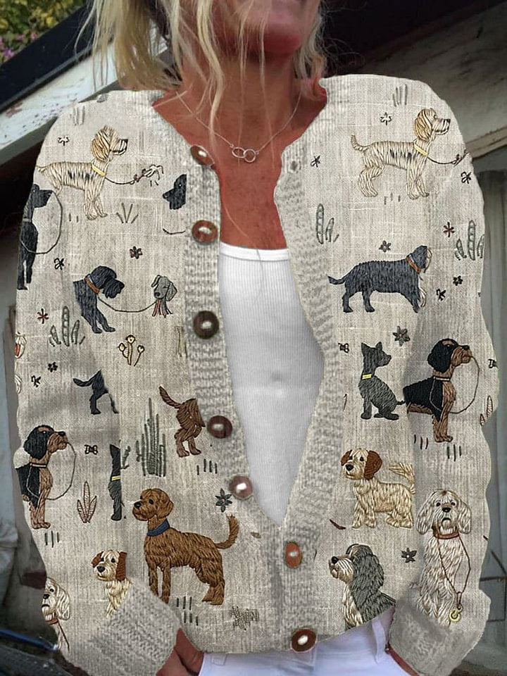 Women's Funny Dog Pattern Cozy Knit Cardigan