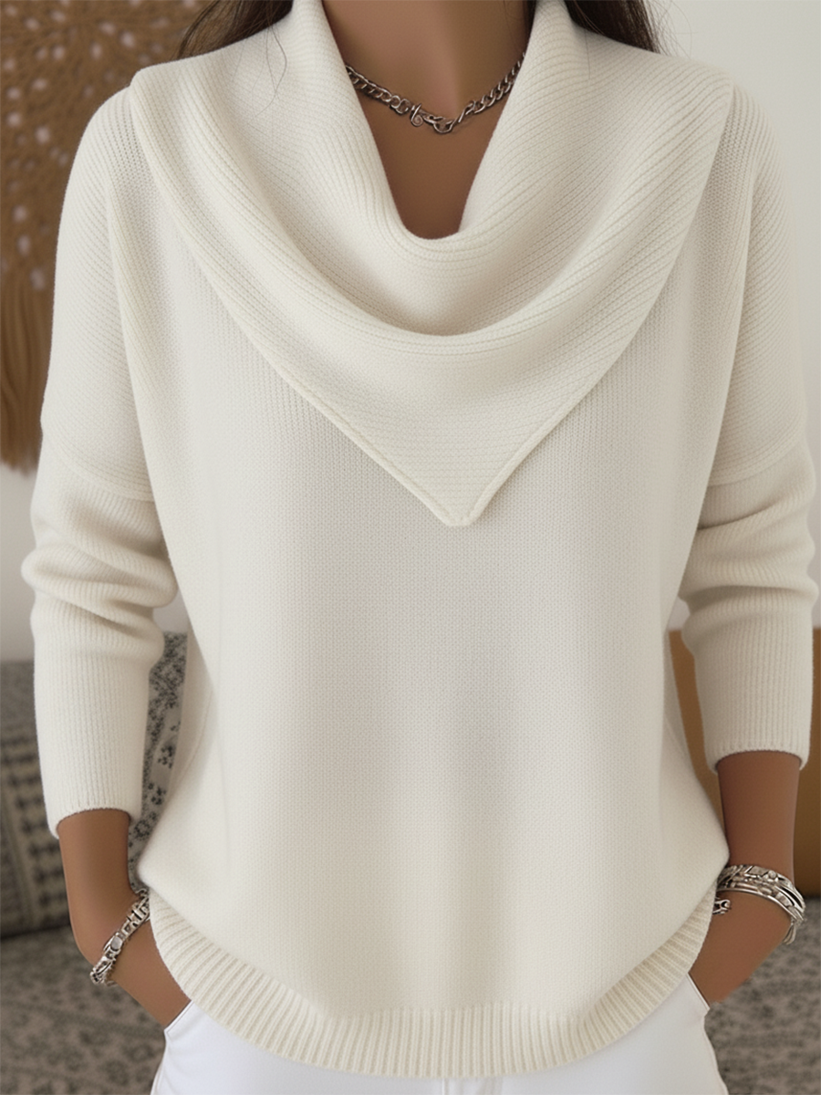 Elegant Retro Soft Triangle Neck Solid Color Sweater Top