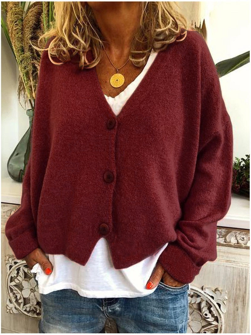 Women's  Solid Color Buttoned Casual Cardigan  Sweater