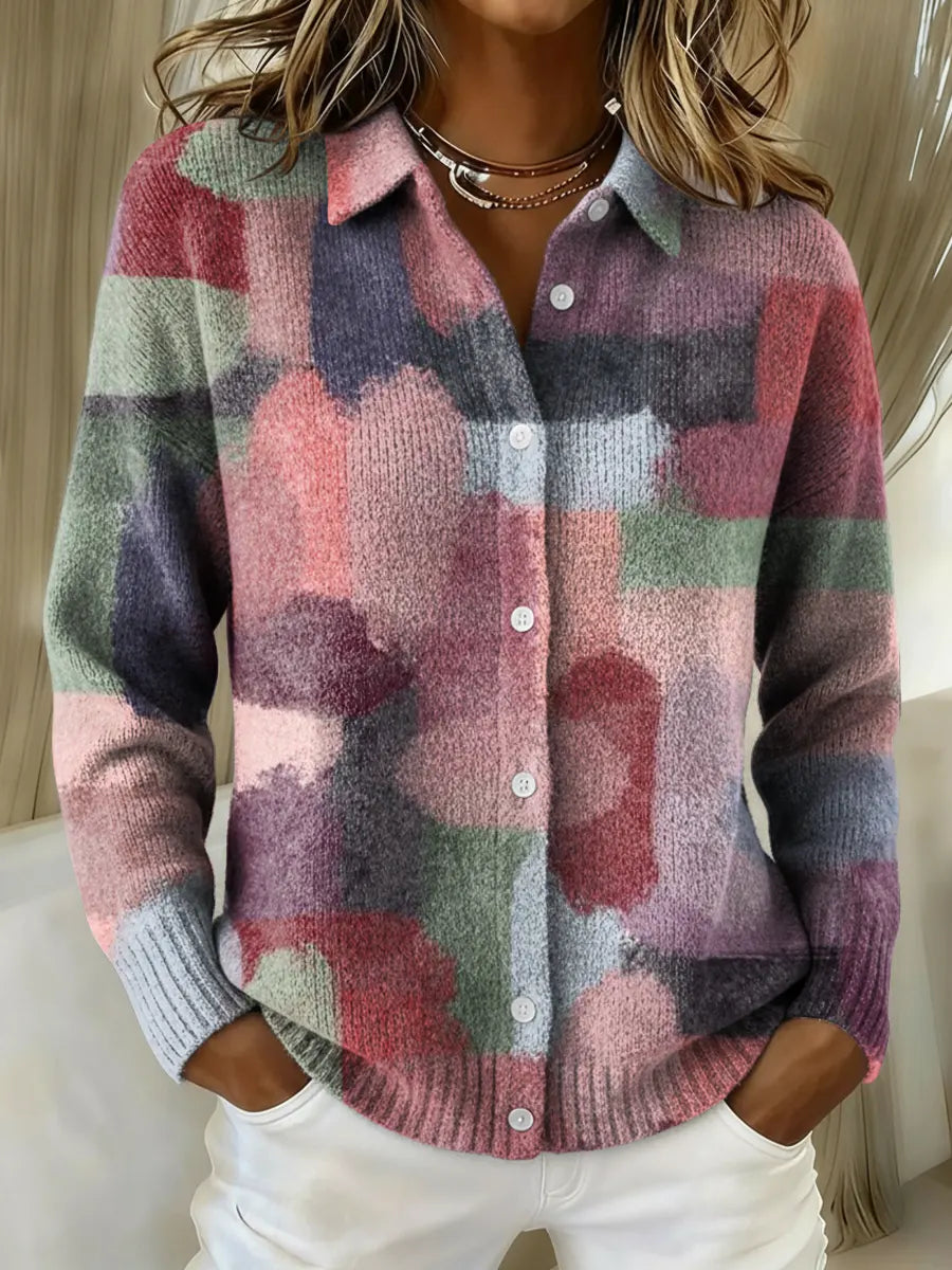 Women's Vintage Colorful Printed Collared Sweater