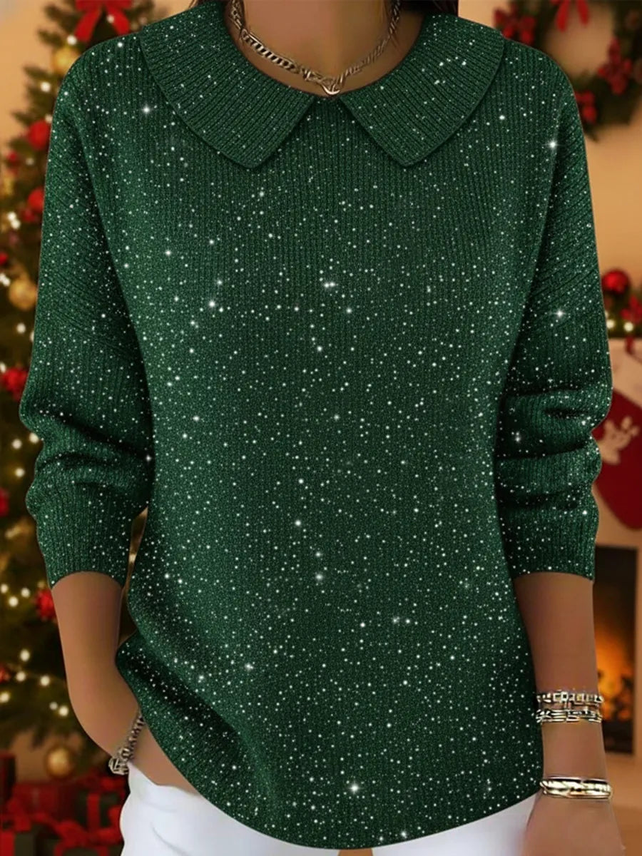 Retro Christmas Peter Pan Collar Sparkling Knit Sweater Top